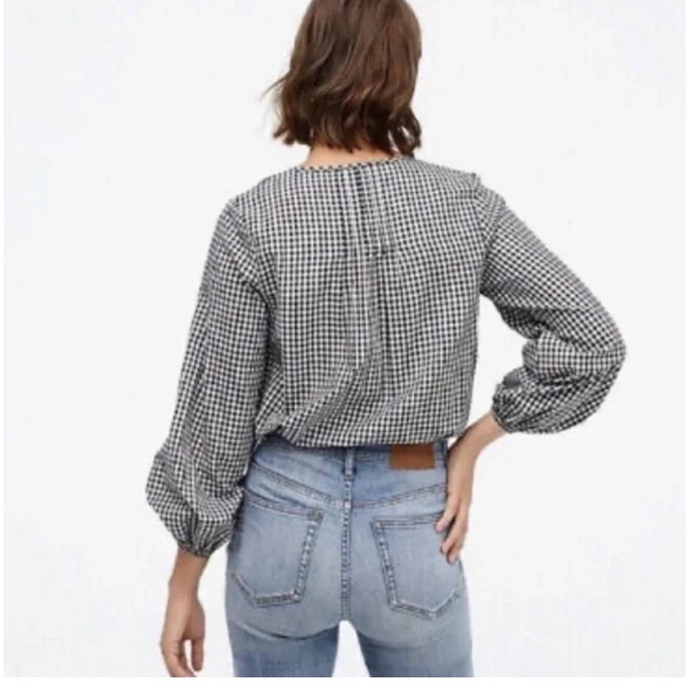 J.Crew Gingham Embroidered Eyelet Popover Blouse Black - Picture 2 of 4